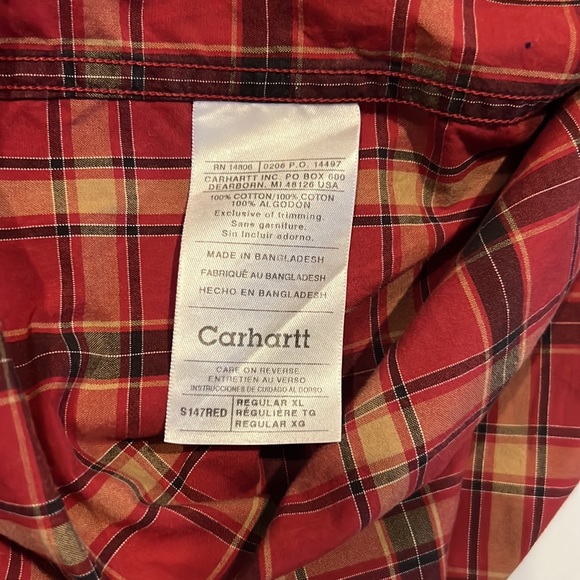 CARHARTT Long Sleeve Button Down Shirt Red Plaid, size XL - Picture 4 of 7